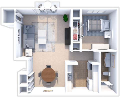 Floor plan for 1 bed, 1 bath, 800 sqft